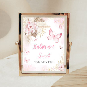 Pink Butterfly Baby Shower Babies are Sweet Sign