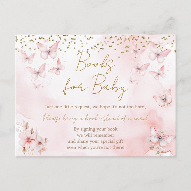 Pink Butterfly Baby Shower Books for Baby Postcard (Front)