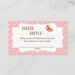 Pink Butterfly Baby Shower Diaper Raffle Enclosure Card