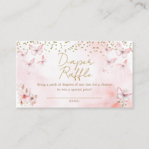 Pink Butterfly Baby Shower Diaper Raffle Enclosure Card