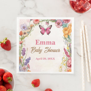 Pink Butterfly Baby Shower Floral Garden Napkin