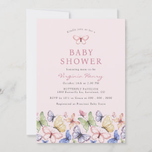 Pink Butterfly Baby Shower Invitation