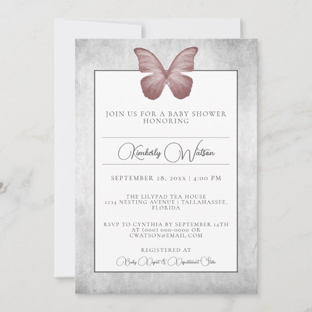 Pink Butterfly Baby Shower Invitation (Front)