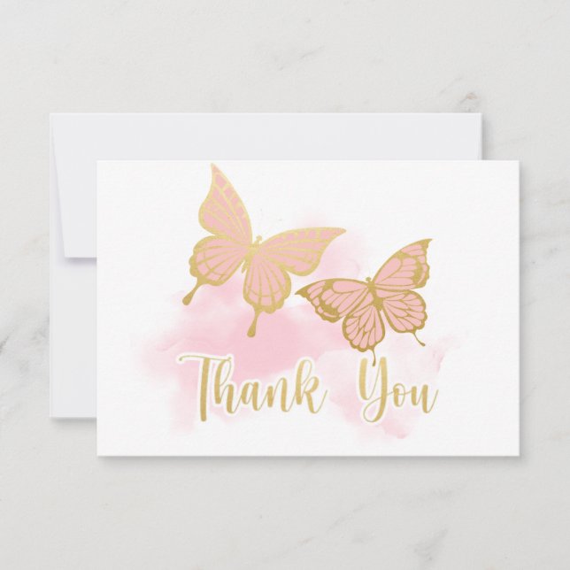Pink Butterfly Baby Shower Invitation Thank You (Front)