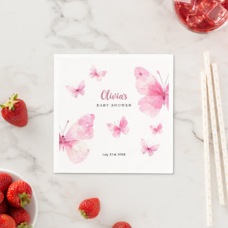 Pink Butterfly Baby Shower Napkin
