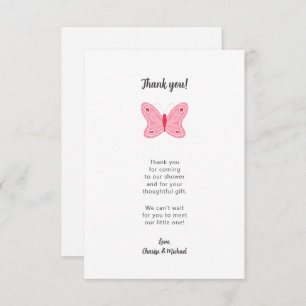 Pink Butterfly baby shower thank you note
