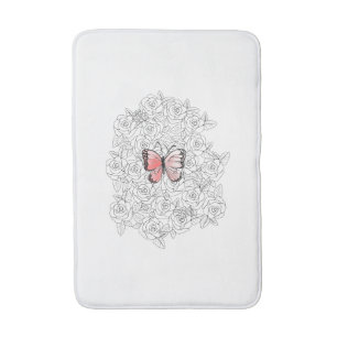 Pink Butterfly Bath Mat with Roses
