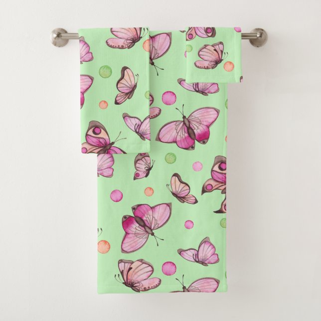 Pink Butterfly Bath Towel Set (Insitu)