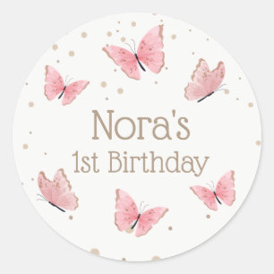 Pink Butterfly Birthday  Classic Round Sticker