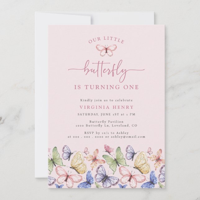 Pink Butterfly Birthday Invitation (Front)