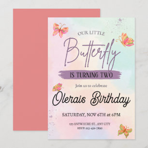 pink butterfly birthday  invitation
