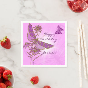 Pink Butterfly Birthday Napkins