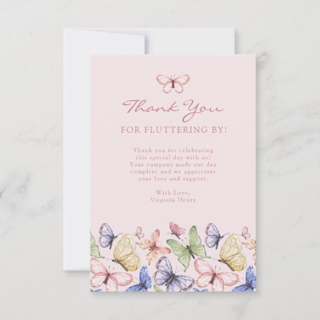 Pink Butterfly Birthday Thank You Card (Front)