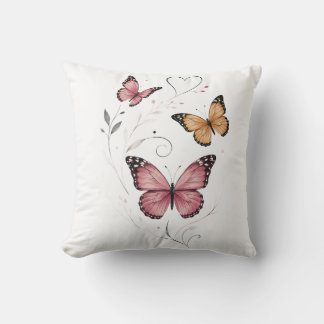 Pink Butterfly Botanical Watercolor Throw Pillow