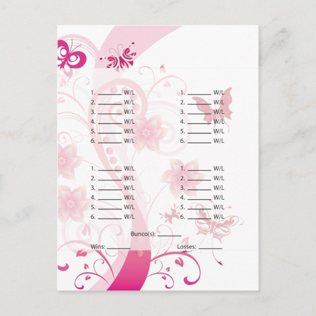Pink Butterfly Bunco Card/Sheet Postcard (Front)