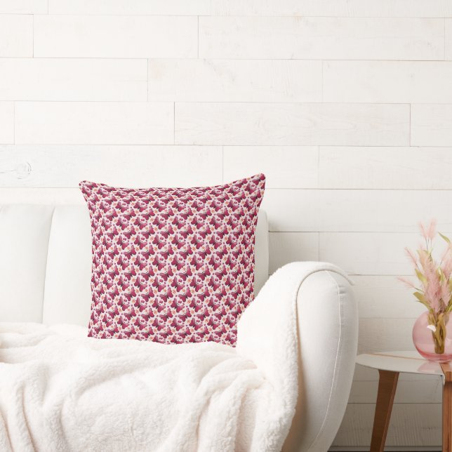 Pink Butterfly Cherry Seamless Pattern Throw Pillow (Couch)