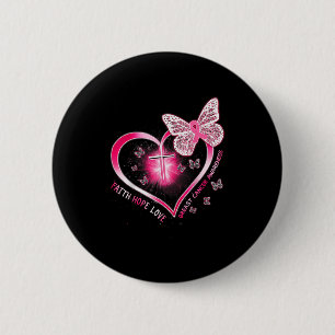 Pink Butterfly Cross Faith Hope Love Breast Cancer 2 Inch Round Button