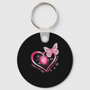 Pink Butterfly Cross Faith Hope Love Breast Cancer Keychain