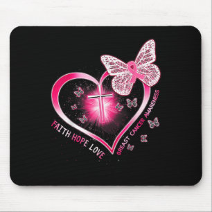 Pink Butterfly Cross Faith Hope Love Breast Cancer Mouse Pad