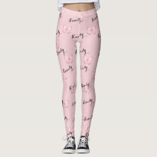 Pink Butterfly Custom Name Pattern Leggings