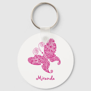 Pink Butterfly Customizable Keychain