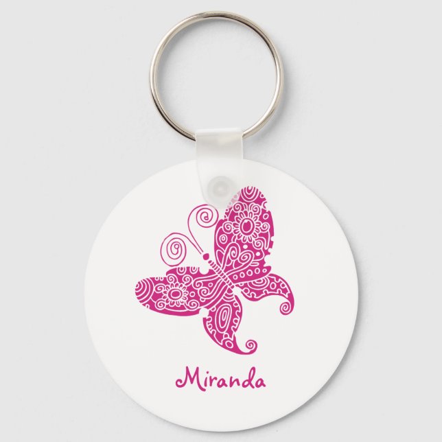 Pink Butterfly Customizable Keychain (Front)