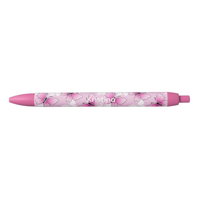 Pink Butterfly Cute Kawaii Personalized Pen (Front)