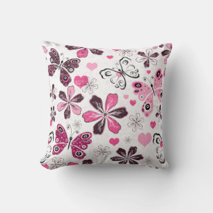Pink Butterfly Decorative Throw Pillow