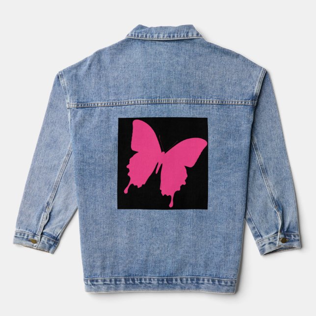 Pink Butterfly  Denim Jacket (Back)