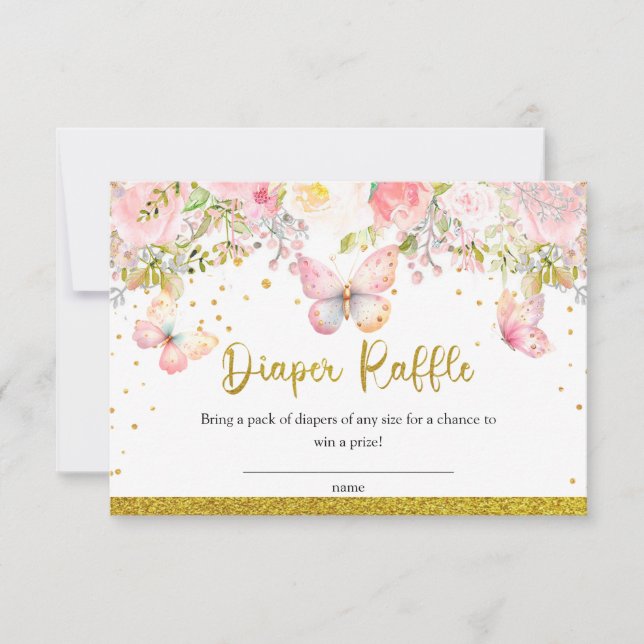 Pink butterfly Diaper Raffle card (Front)