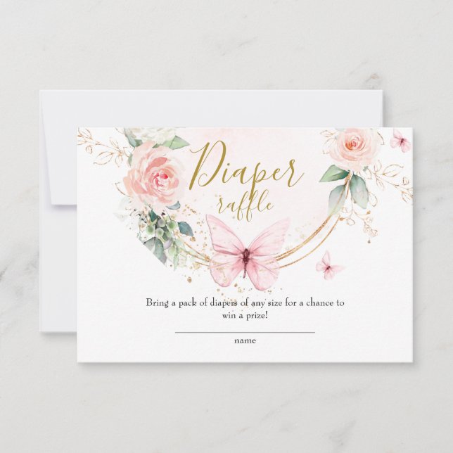 Pink butterfly Diaper Raffle card (Front)