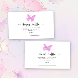 Pink Butterfly diaper raffle ticket Enclosure Card