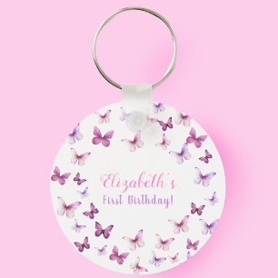 Pink Butterfly First Birthday Girl Party Favour Keychain
