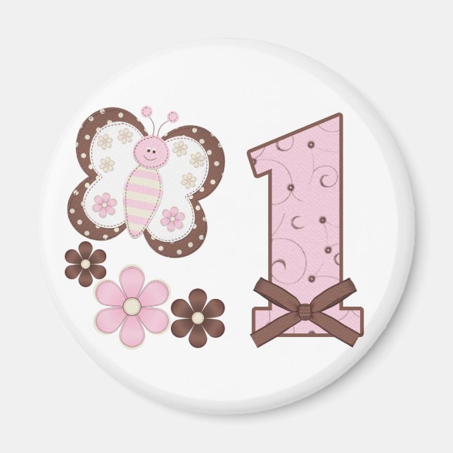 Pink Butterfly First Birthday Magnet (Front)
