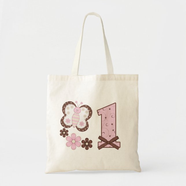 Pink Butterfly First Birthday Tote Bag (Front)