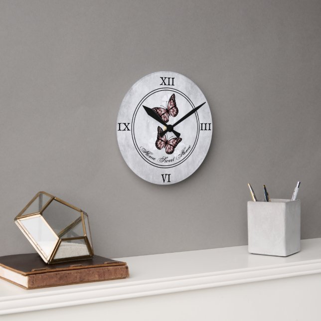 Pink Butterfly Floral Acrylic Wall Clock (Office)