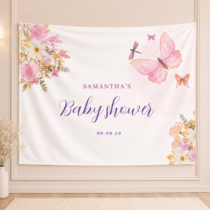 Pink butterfly Floral Baby Shower  Banner