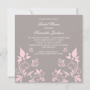 Pink Butterfly Floral Bridal Shower Invite