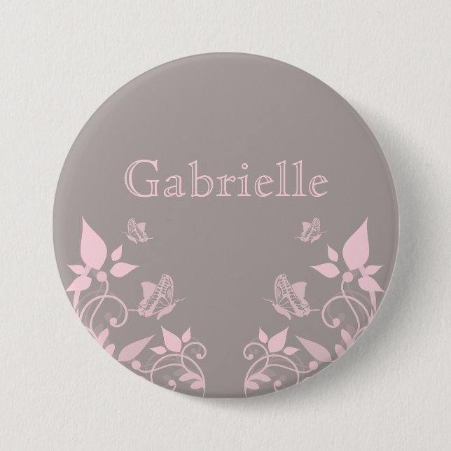 Pink Butterfly Floral Button (Front)