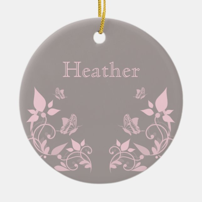Pink Butterfly Floral Ornament (Front)