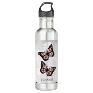 Pink Butterfly Floral Personalized 710 Ml Water Bottle