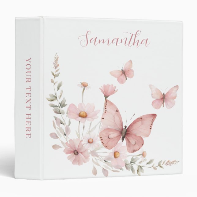 Pink Butterfly Floral Personalized Binder (Front/Spine)
