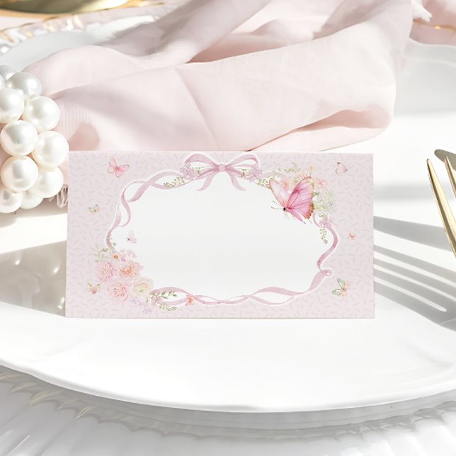 Pink Butterfly Floral Place Card (Creator Uploaded)