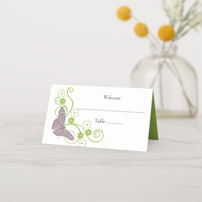 Pink Butterfly Floral Reception Place Card (Front)