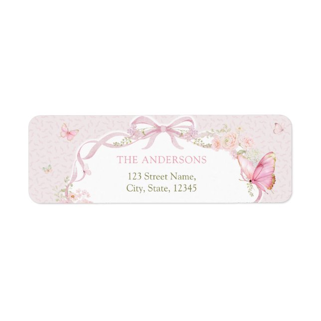 Pink Butterfly Floral Return Address Label (Devant)