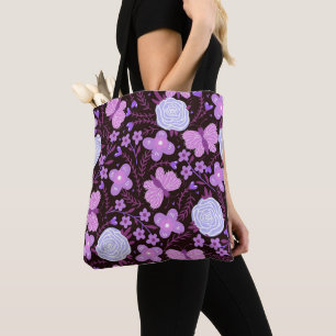 Pink Butterfly Flower Tote Bag