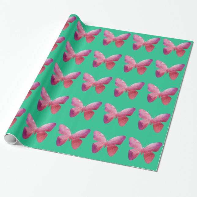 Pink butterfly freedom whimsical wrapping paper (Unrolled)