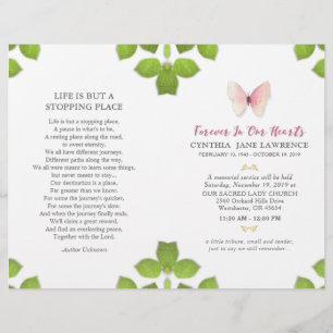 Pink Butterfly Funeral Memorial Service Program
