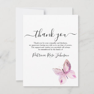 Pink Butterfly Funeral Memorial Thank You Note Card