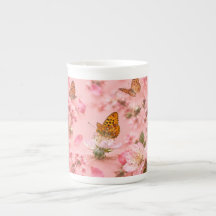 Pink Butterfly Garden Floral Bone China Mug